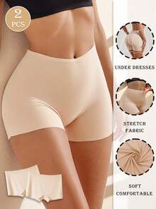 2pcs Women's Seamless Silk Shorts, Women's Boxer Briefs, Women's Cycling Shorts, Anti-Chafing Women's Briefs - Beige - View 4