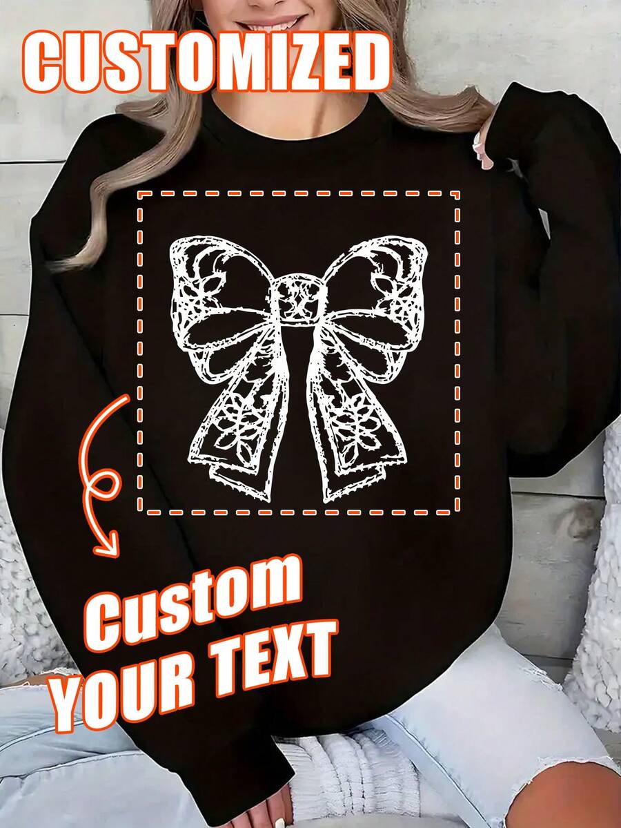 1 Stück Damen Lässig Sweatshirt mit Schleifen-Dekor, Damen sportlicher Alltags-Hoodie, Geschenk für die Familie, personalisierter Foto-Stil