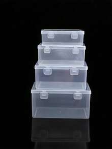 4 Piece Of Transparent Buckle Open-Type Portable Sundry Storage Box In Small, Medium And Large Sizes, Suitable For Storing Hair Accessories, Small Items On The Desktop, Dustproof And Anti-Fouling. - Clear - View 2