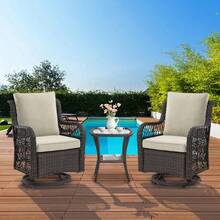 Huisuilinss Outdoor Swivel Rocker Chair,360-Degree Swivel Rocking Chair Set,3 Pieces Patio Furniture Set,Wicker Swivel Rocker Patio Chair With Rattan Side Table,Cushions And Support Back For Patio Porch Pool - Brown beige - View 1