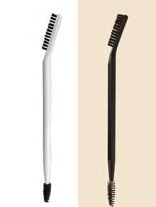 三件套黑白睫毛卷翘眉刷组合，符合人体工学设计的双头化妆刷，眉刷，眼影刷，螺旋刷 - 黑色 - 查看 15