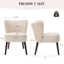 Sillón decorativo de terciopelo con respaldo orejero, estilo moderno de mediados de siglo con patas de madera, cómodo sofá individual para sala, cocina, comedor y dormitorio - Beis - Ver 2