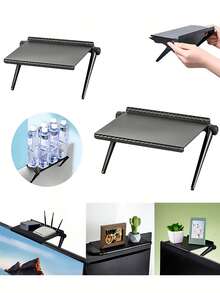 1PC Foldable Computer Monitor Storage Rack Adjustable Tv Top Storage Rack, Monitor Storage Shelf, Desktop Display Stand, Router Storage Rack, Home Organizer - Black - View 8