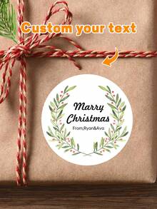 24pcs Customized Christmas Text Round Stickers, Personalized Holiday Candy Gift Bags And Envelope Labels, Customized Text Stickers, Customized 5*5cm Round Stickers, Customized Christmas Gift Packaging Labels, Specially Designed Cute & Romantic Christmas Wreath, Berry Scene Combination, Various Pattern Stickers For You To Choose, Suitable For Personalized Merry Christmas Labels - Multicolor - View 13