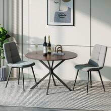 Wood Grain Table + 2 Gray Linen Chairs