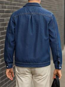 Men's Fashionable Casual Street Style Denim Jacket, Versatile Young Streetwear College Jacket, Fall - Blue - View 3