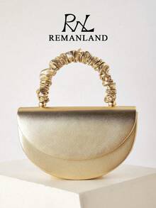 REMANLAND 優雅奢華 PU 女款手提包，皺褶金色手柄，時尚小肩背包，適合女性參加派對、婚禮、晚宴、正式場合。這款包包是派對女孩和女性的理想選擇，也是送給女性的完美禮物。 - 金色 - 查看 2