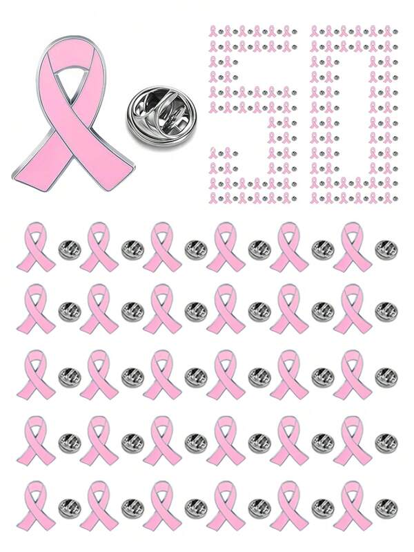 50pcs Breast Cancer Awareness Ribbon Pins - Pink Silver Backing Alloy Brooch, For Health Charity Events, Fundraising, Advocacy And Personal Support - Show Your Solidarity And Empathy