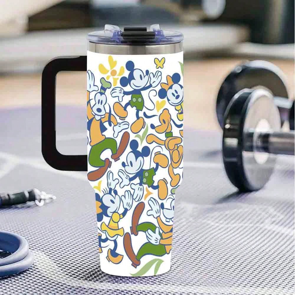 [Authorized]1pc Large Capacity Thermal Tumbler With Handle & StrawMickey Mouse And Friends Vintage Style Water Bottle - Retro Cartoon Characters, Durable And Leak-Proof, Perfect For Travel, School, And Outdoor Activities, Unique Gift IdeaSuitable For Women, Students, Office, Travel, Car - Perfect Gift For Animal Lovers, Travel Drinkware, Cartoon Drinkware
