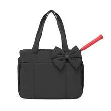 Fashionable Bow Decoration Large Capacity Tote Bag, Available In Multiple Colors, Lightweight Waterproof Fabric+Durable Handle, Multi-Layer Partition Storage (Suitable For Yoga Mats/Laptops/Daily Small Items), Shoulder And Back Carrying Dual-Use, Suitable For Commuting/Outdoor Fitness/Street Fashion/Travel And Other Scenarios, Practical Aesthetic Bag - 黑色 - 查看 5