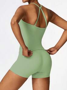 2 PCS Set Women's Sports Suit Vest Fitness Suit Tight Running Vest And Shorts Set High Stretch Fitness Yoga Top Tank Home Casual Comfortable Skin Friendly Suit - màu xanh lá - Xem 3