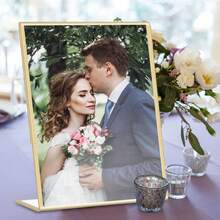 5/6/10/15pcs,Gold Borders Acrylic Sign Holder Picture Frame Display Stand Clear Paper Holder Table Menu Stands For Wedding Office Restaurant - Gold - View 10