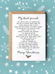 1pc Adorable Best Friend Christmas Card, Cute Poem Xmas Card For Him Or Her, Funny Merry Christmas Greeting For Bestie, Sister, Or Brother