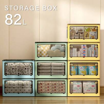 収納ボックス 折畳み キャスター付き 5面開閉 XLサイズ 収納ケース 大容量 押入れ収納 組立簡単 82L 積み重ね 衣装収納ボックス フタ付き コンテナ ボックス プラスチック アウトドア 小物 衣類 布団