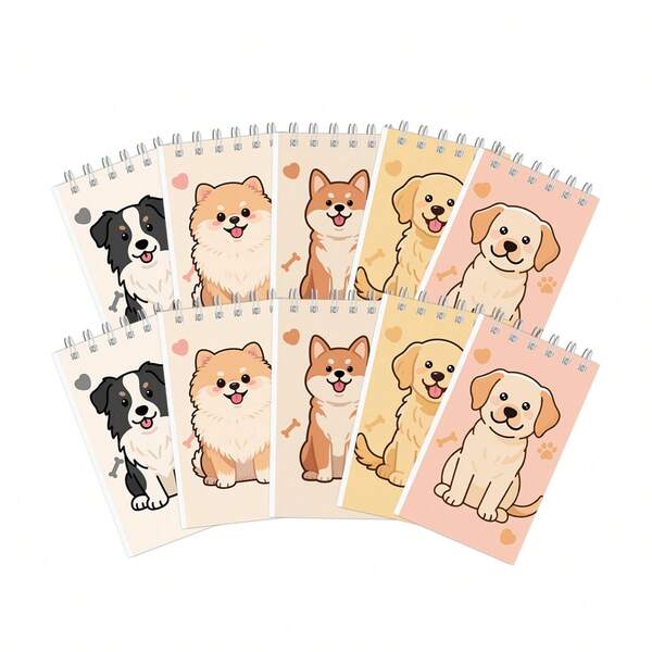 10 Pieces/Set, 24 Pages, 2.36x3.94-Inch Mini Dog Spiral Pocket Notebooks, Suitable For Students' Pet Dogs In The Classroom, Suitable For Dog Parties, Office Gifts And Office Supplies.