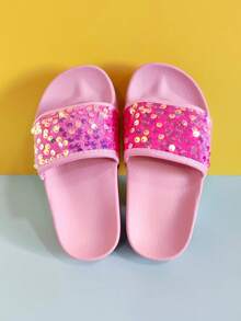 1 par de chanclas casuales con brillo para niñas, suaves y cómodas con efecto brillante, aptas para el hogar, exteriores, playa, piscina, fiesta, todas las estaciones