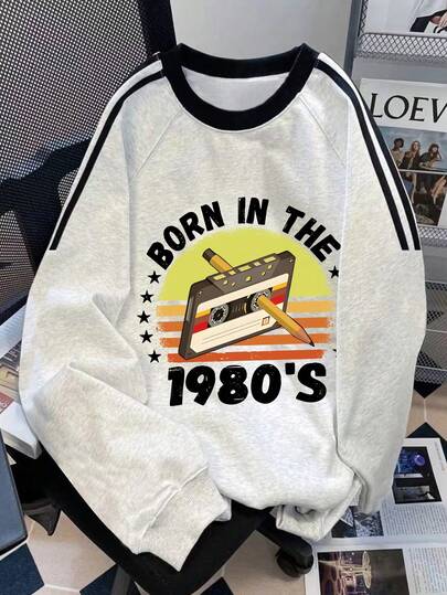 Tween Girl Casual Simple Art Design Pattern Round Neck Long Sleeve Sweater Pullover Autumn And Winter Style