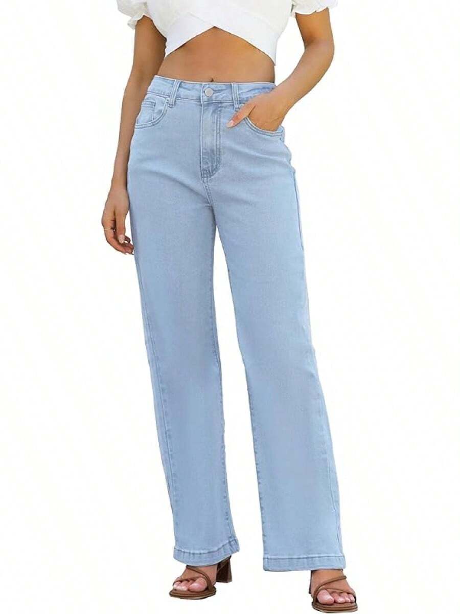 Jeans High Waisted Straight Leg Loose Jeanshalloween - Light Blue - View 1