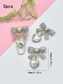 5个/包 蝴蝶结心形吊坠 日式奢华蕾丝镂空设计 美甲饰品 美甲装饰 美甲用品 - 彩色 - 查看 7