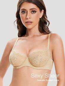 Wingslove Women Sexy Lace Bras Underwire Full Coverage Unlined Bra, Soft And Comfortable Eyelash Lace Lingerie