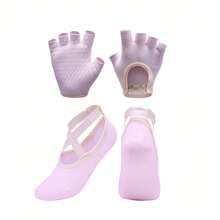 Yoga And Pilates Grip Sock And Fingerless Glove Set With Anti-Slip Design And Elastic Straps For Secure Fit - Pink - Pink - View 1