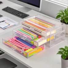 1 Peça Caixa de Armazenamento de Joias Portátil de Acrílico Transparente com 3 Camadas Empilháveis e Tampa, Estojo de Exibição para Mesa com Gavetas para Guardar Anéis, Brincos, Colares, Pulseiras, Relógios, Canetas, Marcadores, Peças Pequenas