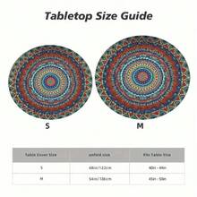 1/36 piezas Mantel redondo de 48 in/54 in con estampado digital de patrón retro y contraste bohemio, mantel elástico para protección, resistente a arañazos, adecuado para uso diario, interior/exterior, decoración del hogar, idea de regalo, camping, viaje
