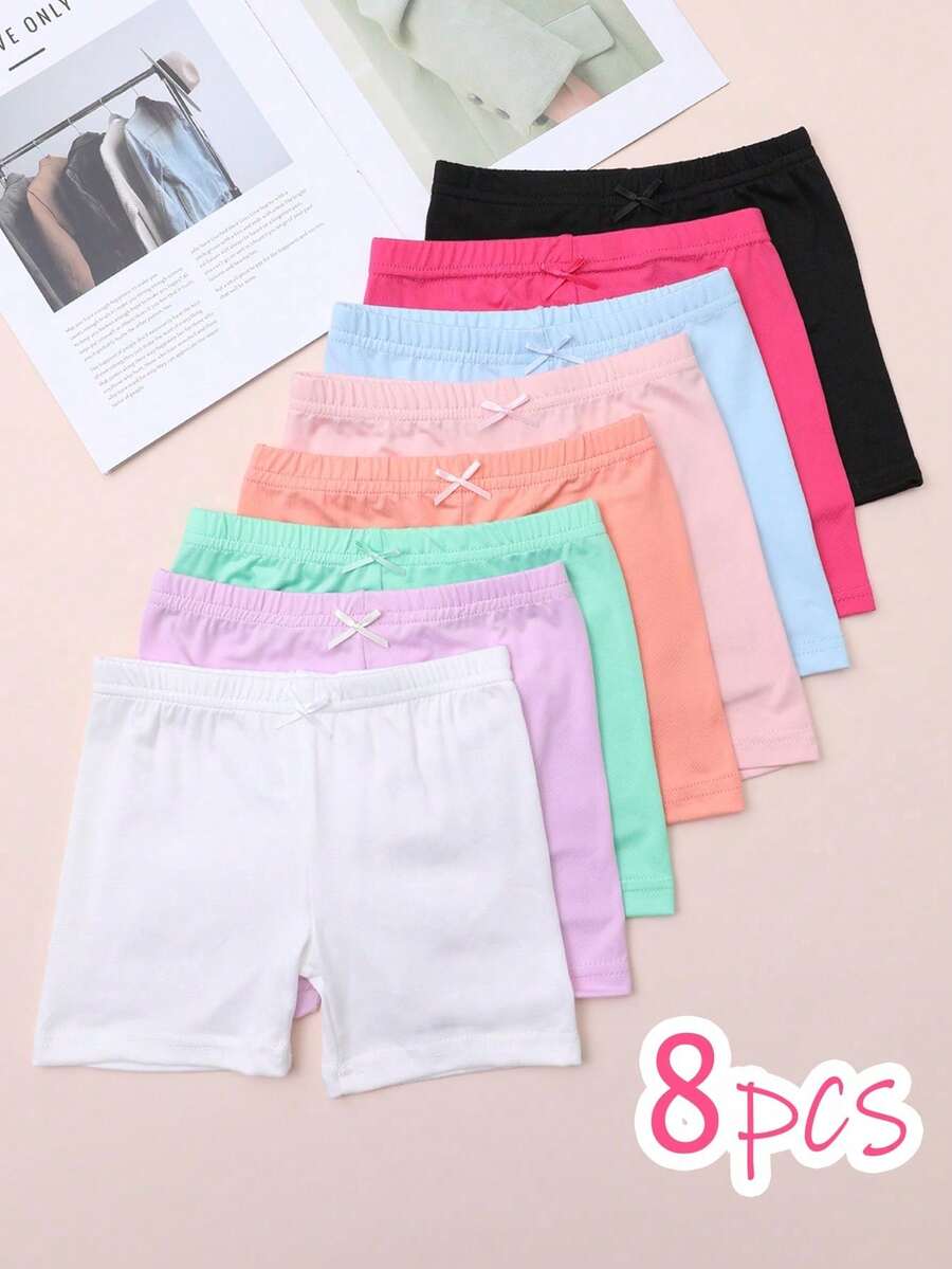 8 chiếc quần short nơ màu trơn cho trẻ em, quần short an toàn mỏng, thích hợp mặc hàng ngày