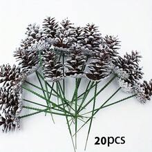 20 pièces Branches de cônes de pin décoration de Noël DIY - Blanc brossé longue conservation, convient pour la décoration d'arbre de Noël, ornements de Noël, matériaux artisanaux, accessoires de photographie, ornements suspendus, couronnes, accessoires DIY, décoration de fête, décoration de maison