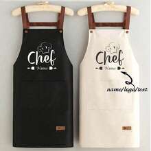 1pc Customized Black Kitchen Cooking Apron, Modern Polyester Oil-Proof Apron, Black Kitchen Apron, Polyester Apron For Garden, Kitchen And Housework Perfect For Home, Restaurant, And Kitchen Cooking