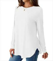 NORACORA Womens Long Sleeve Shirts Loose Tunic Tops Round Neck Lightweight Side Split Casual 2025 Basic Tshirts Blouse Halloween Christmas New Year