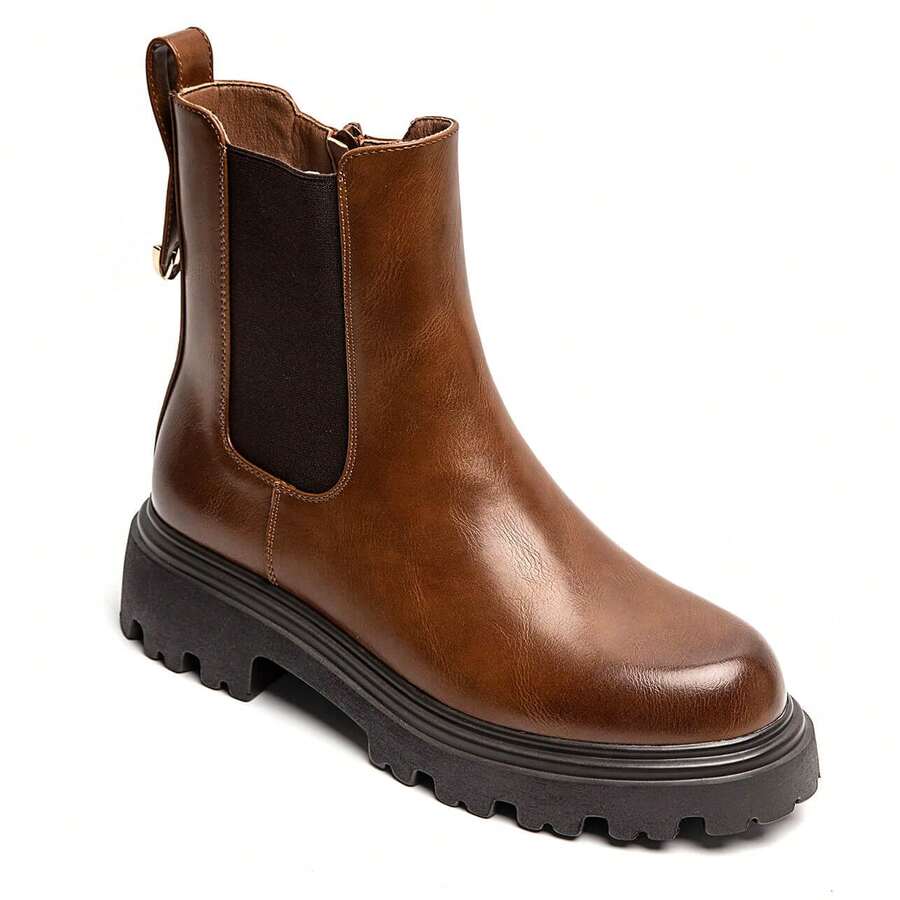 Women's Chelsea Boots, Thick Sole Design - Comfortable & Fashionable, Showcasing Urban Chic - Camel - View 1