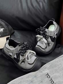 8-18 Years Old Unisex Khaki Retro Classic Sports Casual Shoes, Suitable For All Seasons, Lightweight Leather Upper, Breathable, Suitable For Daily Life, Autumn/Winter; Outdoor Running, Hiking, Training, Non-Slip, Wear-Resistant, Comfortable Children's Running Shoes, Suitable For Campus, Students, Outdoor Travel, Vacation, Fashionable And Luxurious Gray Children Sports Leisure Shoes