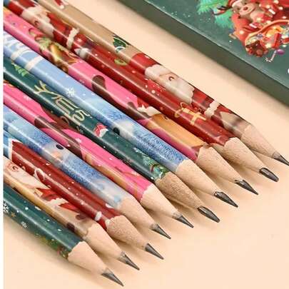 4 种款式圣诞铅笔 - 雪人、圣诞老人、圣诞树、附橡皮擦，圣诞文具铅笔，适合办公室、学校、教室、毕业礼物和礼品，非常适合圣诞节
