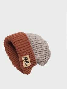 1Pc 新款宽松字母针织帽 大头围 复古日系风 保暖多功能 针织帽 防风 保暖冬帽 针织帽 显瘦 时尚 休闲 涤纶材质 刺绣 秋冬款 时尚男女通用秋冬装