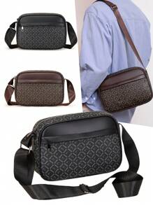 High Quality Vintage Print PU Leather Men's Business Shoulder Bag, Simple Classic Crossbody Bag, Fashionable Casual Shoulder Bag For Women, Multifunctional American Style Textured Shoulder Bag Valentine'S Day