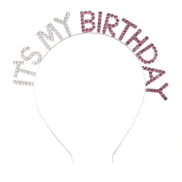1 Piece Rhinestone-Embellished Headband With "ITS MY BIRTHDAY" Lettering – A High-End, Party-Atmosphere Photo Prop That Adds Extra Charm To Your Look This Season., Hair Band, Hair Hoop