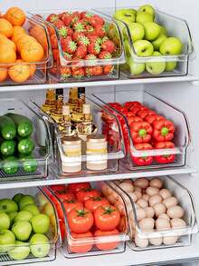 1pc/2pcs Refrigerator Storage Box, Clear Durable Storage Bin, Stackable Large Capacity Storage Bucket For Refrigerator, Freezer, Kitchen Cabinet, Pantry, Kitchen Storage Box And Cabinet, Kitchen Accessories,Fridge Organizer,Snack Box,Spice Containrs,Valentine's Day Back To School - Trong sáng - Xem 1