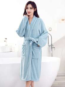 1件珊瑚绒女士长款浴袍，多种颜色可选，带帽、腰带和口袋，蓬松柔软保暖，男女通用浴巾浴袍，超柔软天鹅绒吸水性强，母亲节好礼 - 多色 - 查看 16