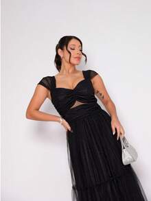 Shiny Bridesmaid Dress With Slit At The Waist - 黑色 - 查看 5