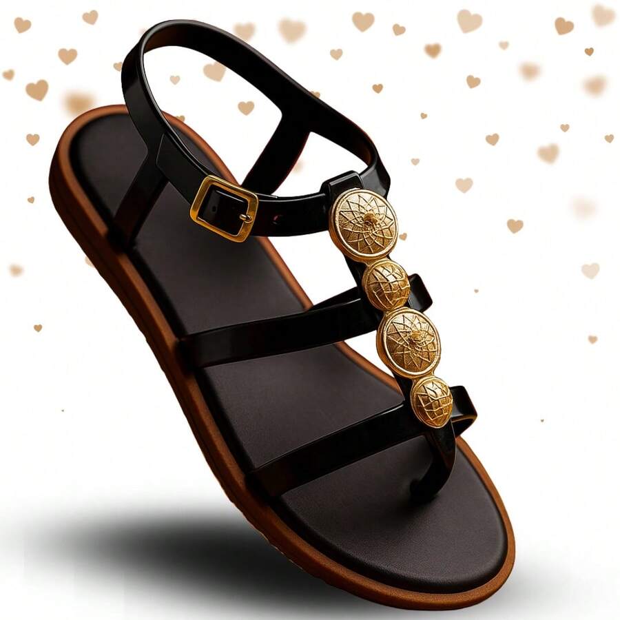 Women's Luxury Gladiator Flat Sandals With Thin Straps - Caribbean - màu đen - Xem 1