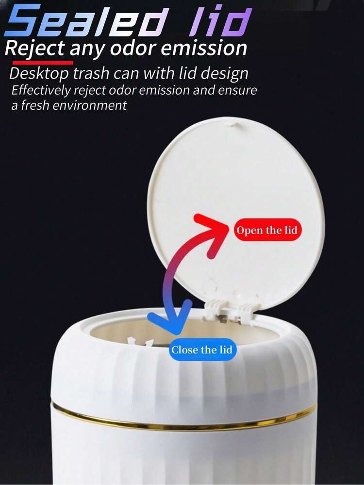 1pc Mini Cute Desktop Trash Can With Lid, Suitable For Bedroom, Office, Kitchen, Bathroom And Other Home Spaces. This Compact Plastic Trash Can With Flip Lid Is Perfect For Placing On The Desktop. - Multicolor - View 7