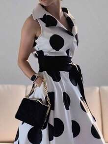 2025 Summer Fall Women's Casual Polka Dots Elegant Birthday Dress Daily A-Line Flare Shirt Dress For Women Party Evening Prom Dresses - 黑色 - 查看 2