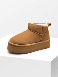 Platform Mini Boots For Women Genuine Suede, Winter Ankle Snow Boots With Memory Foam Insole Lightweight Anti-Slip Outsole For Outdoor Indoor FuzzyClassic - Màu Tím - Xem 4