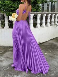 Summer Solid Purple Strapless Ruched Backless Dress | Bohemian Elegant Sexy, Suitable For Date Night, Party And Valentine's Day - Purple - View 4