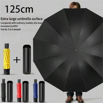 1pc Extra Large - Reinforced & Thickened Skeleton Sunshade Umbrella, 12-Rib Super Large Manual Folding Sun Umbrella, UV Protection, Anti-UV Folding Black Coating Manual Reverse Umbrella, Leisure Lightweight Portable Suitable For Travel And Commuting - Golf Umbrella, Minimalist Design Multi-Function Outdoor Umbrella. Extra Large Umbrella With Black Exterior And Colorful Interior - Comes With Leather Case.