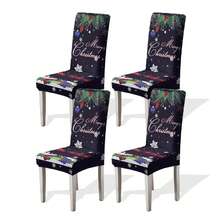 1/4/6/100pcs Christmas Print Stretch Dining Chair Covers, Cartoon Holiday Decor Dust-Proof Full Chair Slipcovers - Multicolor - View 24