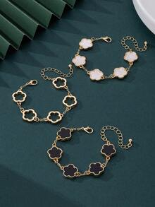 1 Bộ: 2 chiếc vòng tay cỏ ba lá đen trắng cổ điển, 1 chiếc vòng tay cỏ ba lá rỗng bằng vàng dành cho nữ - Nhiều màu - Xem 4