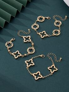 Bộ 3 vòng tay đính đá hình cỏ ba lá sang trọng mạ vàng dành cho nữ - Vàng - Xem 2