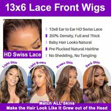 200% 密度波浪蕾丝前假发 P4/27 挑染人发混合发 13x6 高清蕾丝前部预拔婴儿毛发女士自然黑色波浪 13x4 蕾丝前部闭合假发透明蕾丝假发带婴儿毛发女士